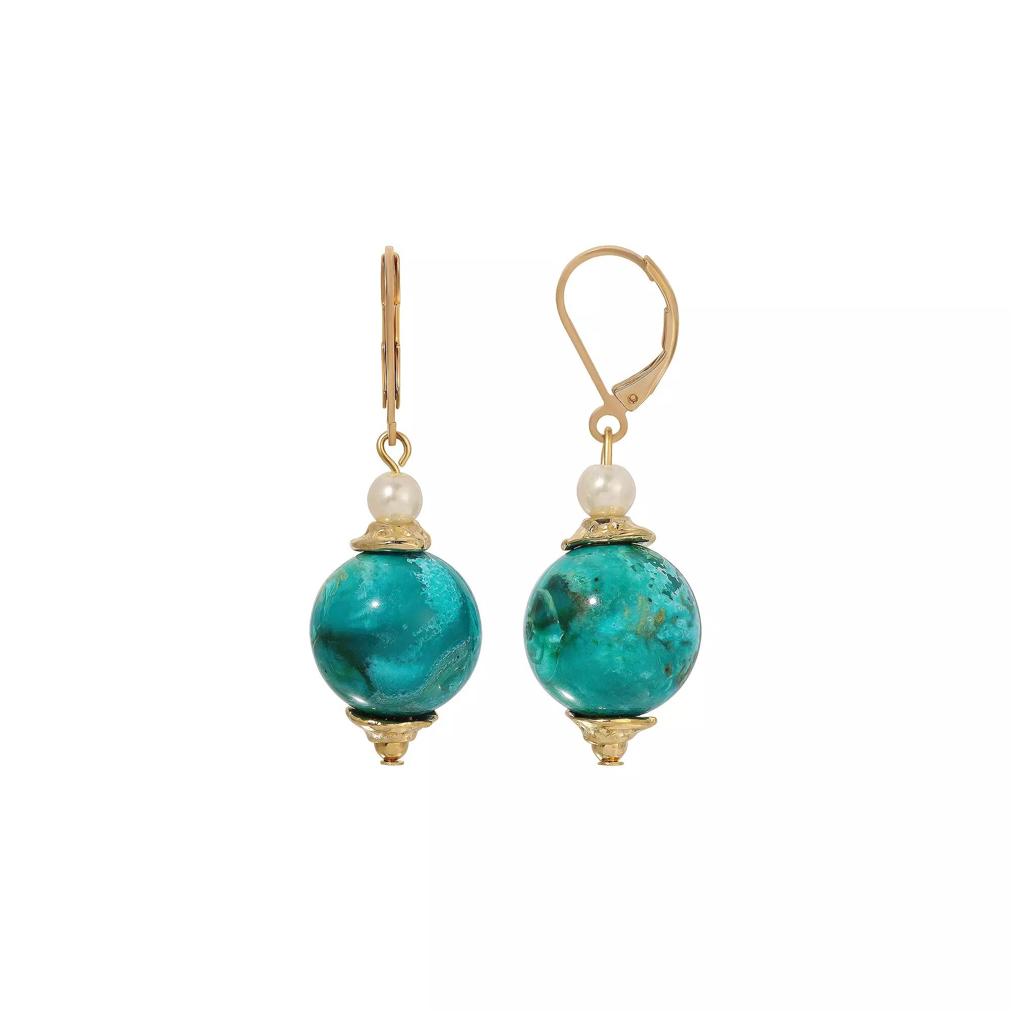 1928 Marbled Bead Drop Earrings, Women's, Turquoise Product Image