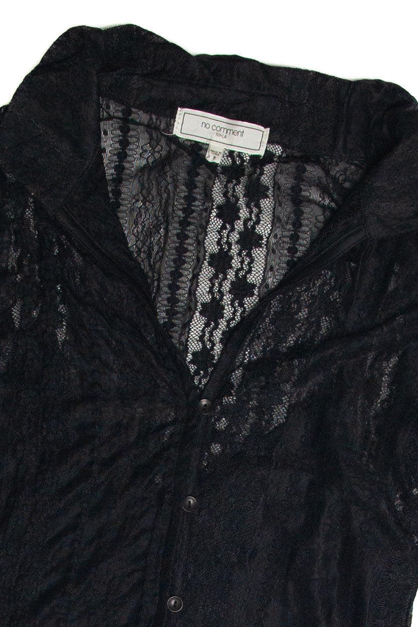 Black Lace Button Up Shirt With Cami Product Image