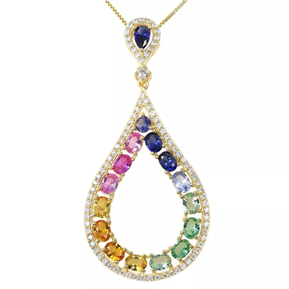 Multicolor Cubic Zirconia Open Teardrop Pendant Necklace, Women's, Size: 18", Pink Tone Product Image
