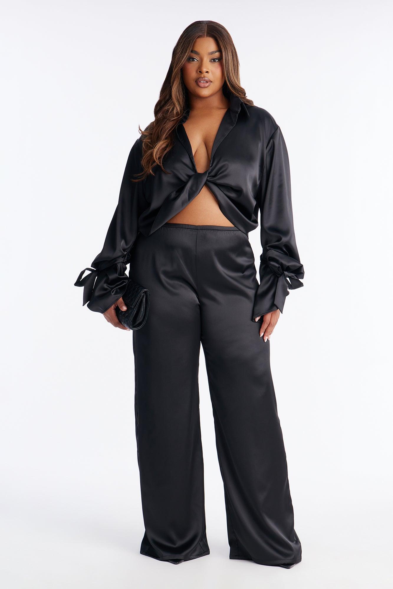 Lost In Allure Satin Pant Set - Black Female Product Image
