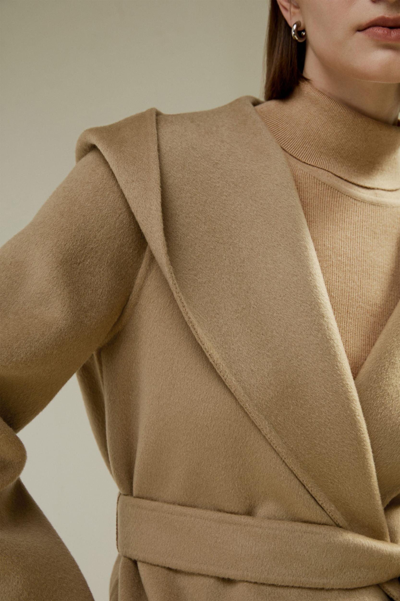 LILYSILK Womens Coats Navy Blue Cashmere Wool Comfortable Hooded Coat M Product Image