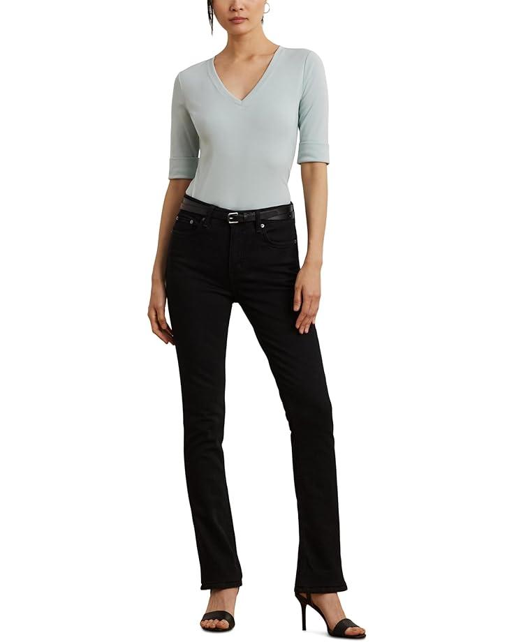 Petite Striped Cotton Elbow-sleeve V-neck Tee Product Image