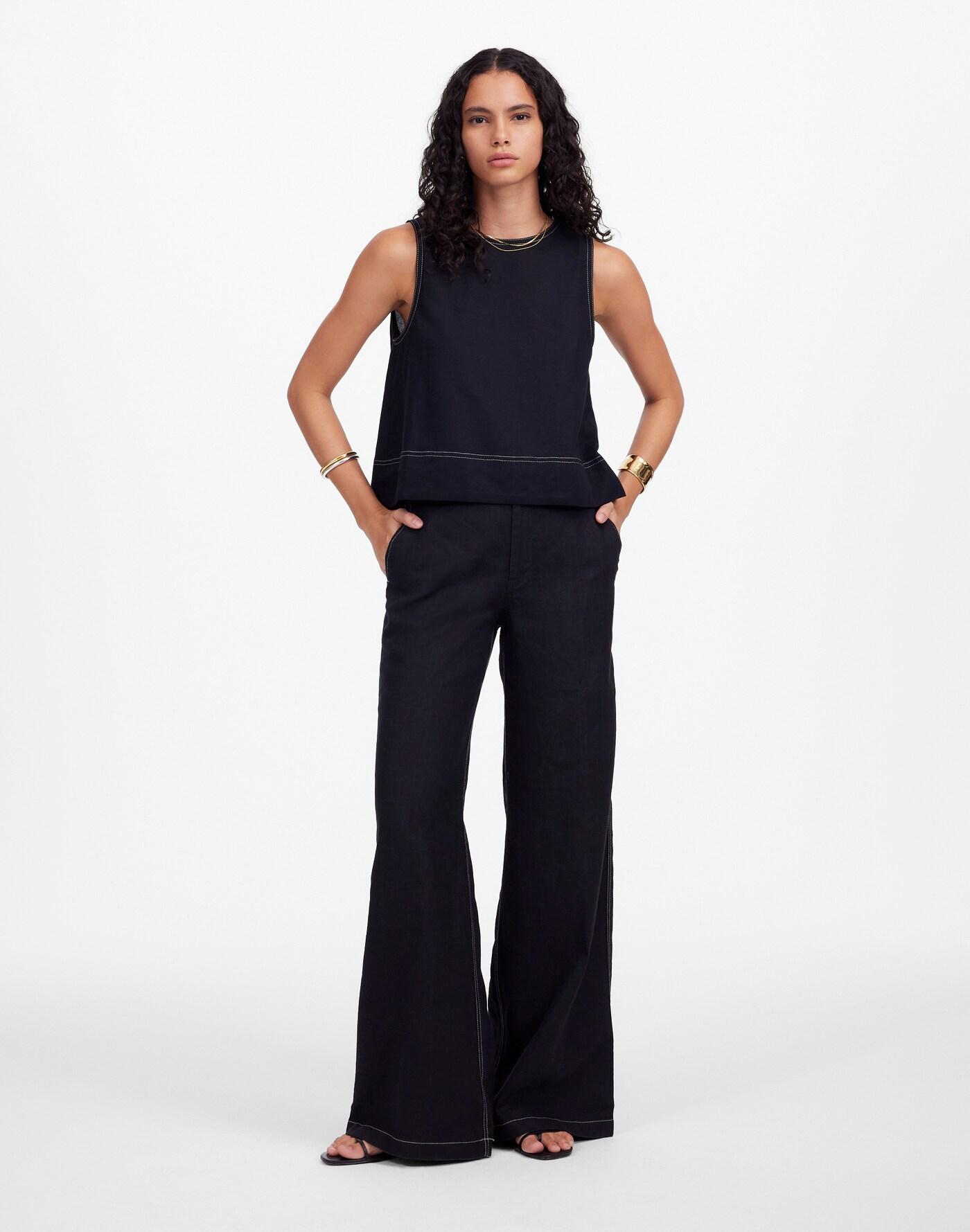 The Petite Zoe Relaxed Wide Pant in 100% Linen Product Image