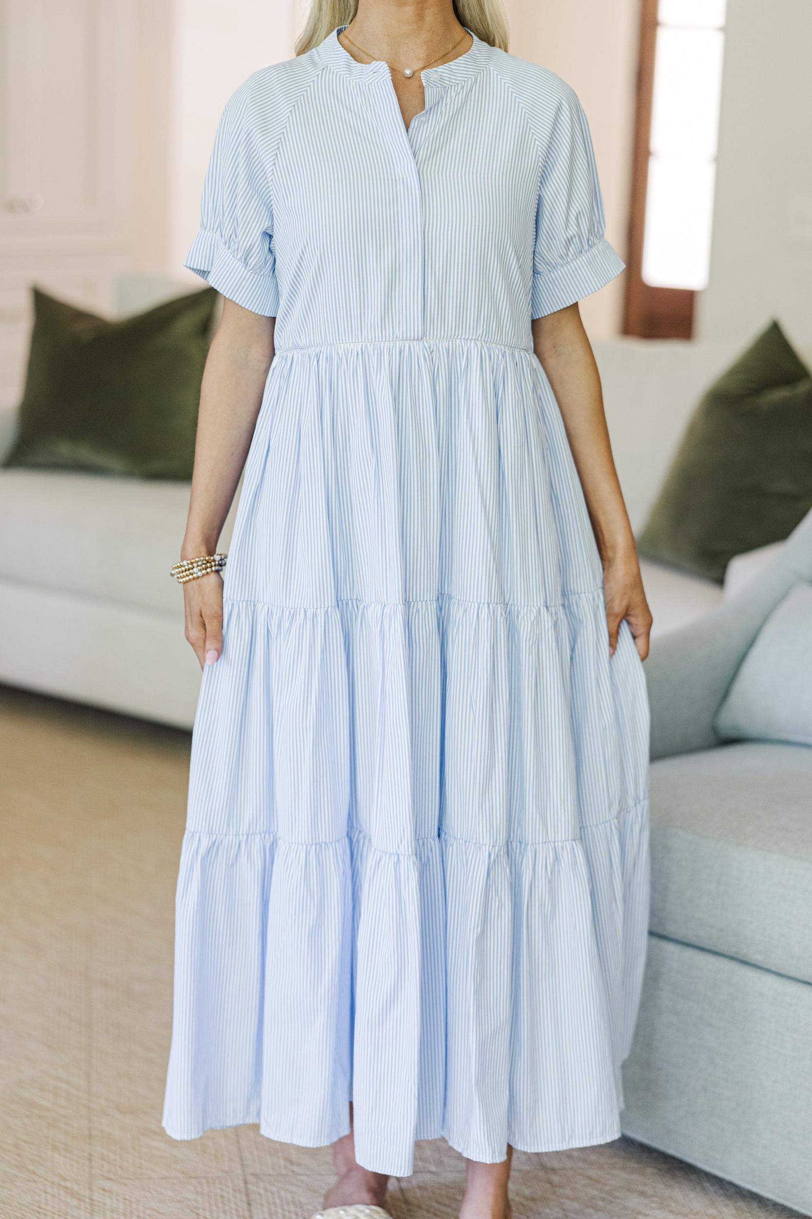 NURSING COLLECTION: Clear Skies Ahead Blue Striped Midi Dress Female Product Image