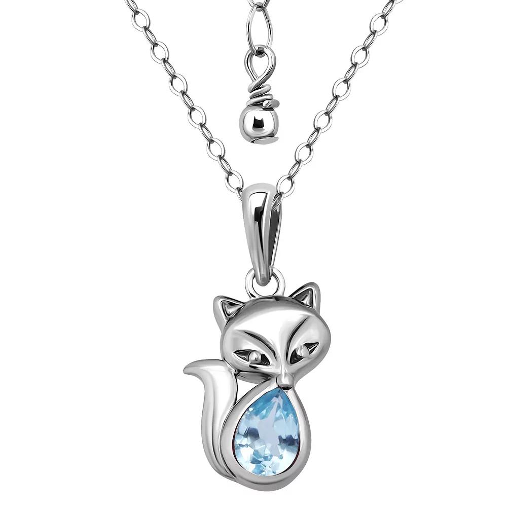 Aleure Precioso Sterling Silver Fox Pendant Necklace, Women's, Size: 16-18" ADJ, Blue Topaz Product Image