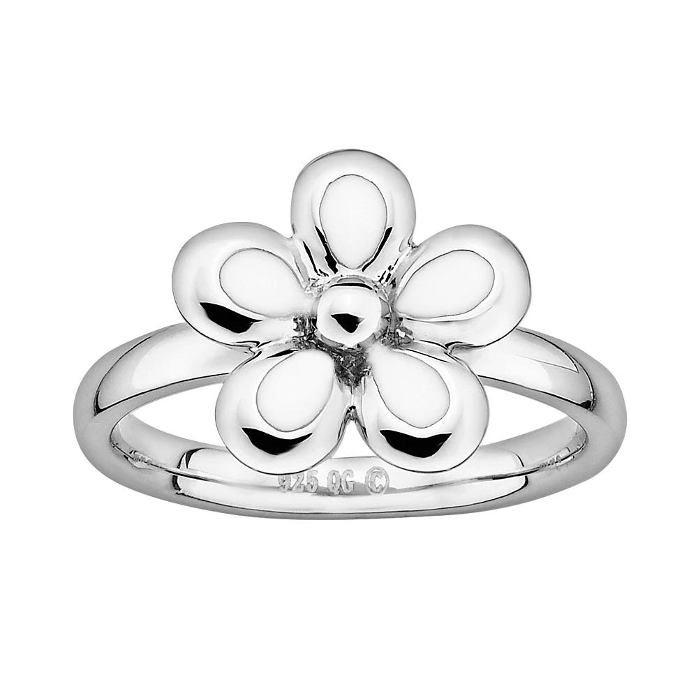 Stacks & Stones Sterling Silver White Enamel Flower Stack Ring, Women's, Size: 10 Product Image