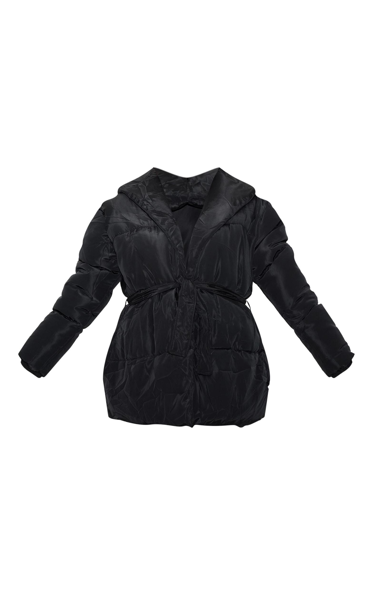 Maternity Black Oversized Collar Belt Puffer Coat Product Image