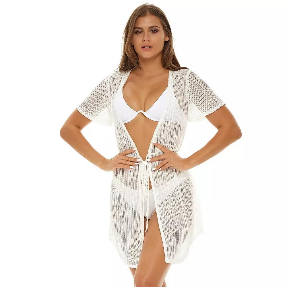 Women's Jordan Taylor Tassel-Trim Swim Cover-Up Duster, Size: Large, Ivory Product Image