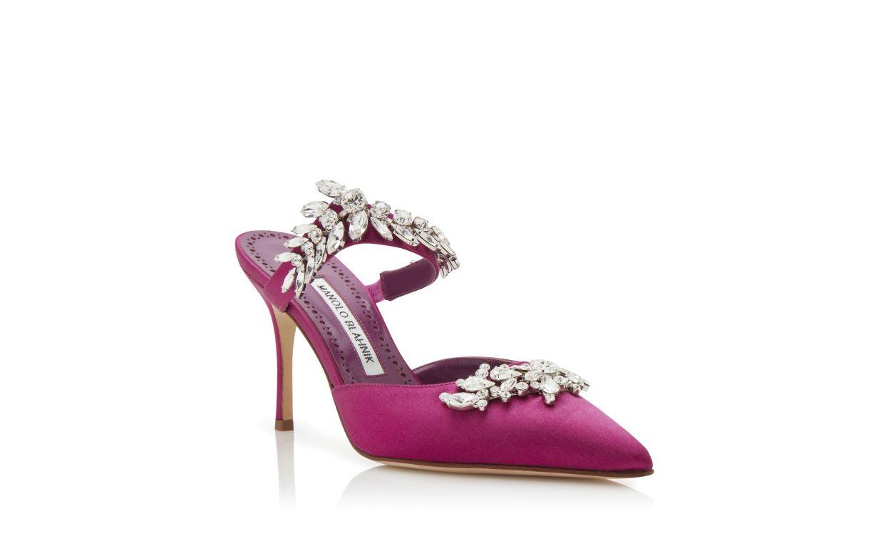 LURUM Fuchsia Satin Crystal Embellished Mules Product Image