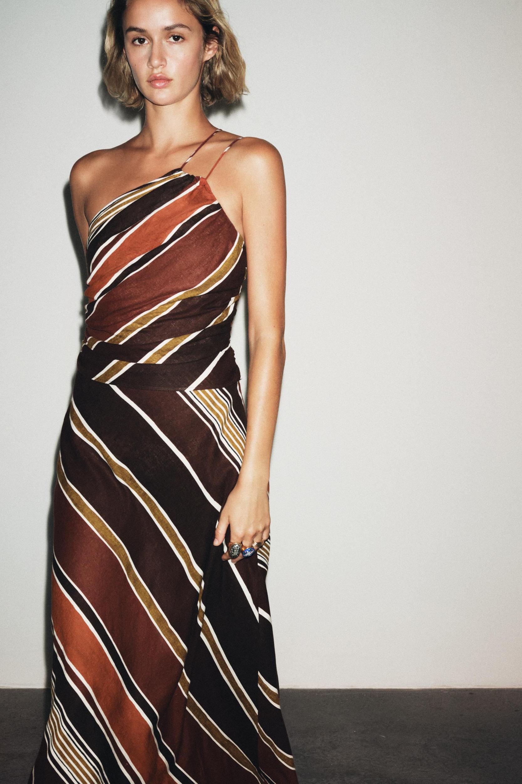 STRIPED ASYMMETRIC MIDI DRESS Product Image