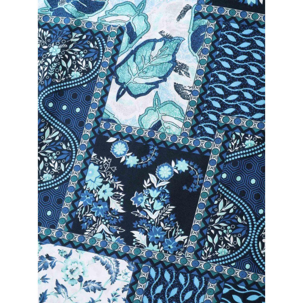 Plus Size Collage Floral Print Flared Maxi Skirt Women Mediumblue Resort Patchwork Low stretch Slanted pocket Vacation Skirts BloomChic 22-24/3X Product Image