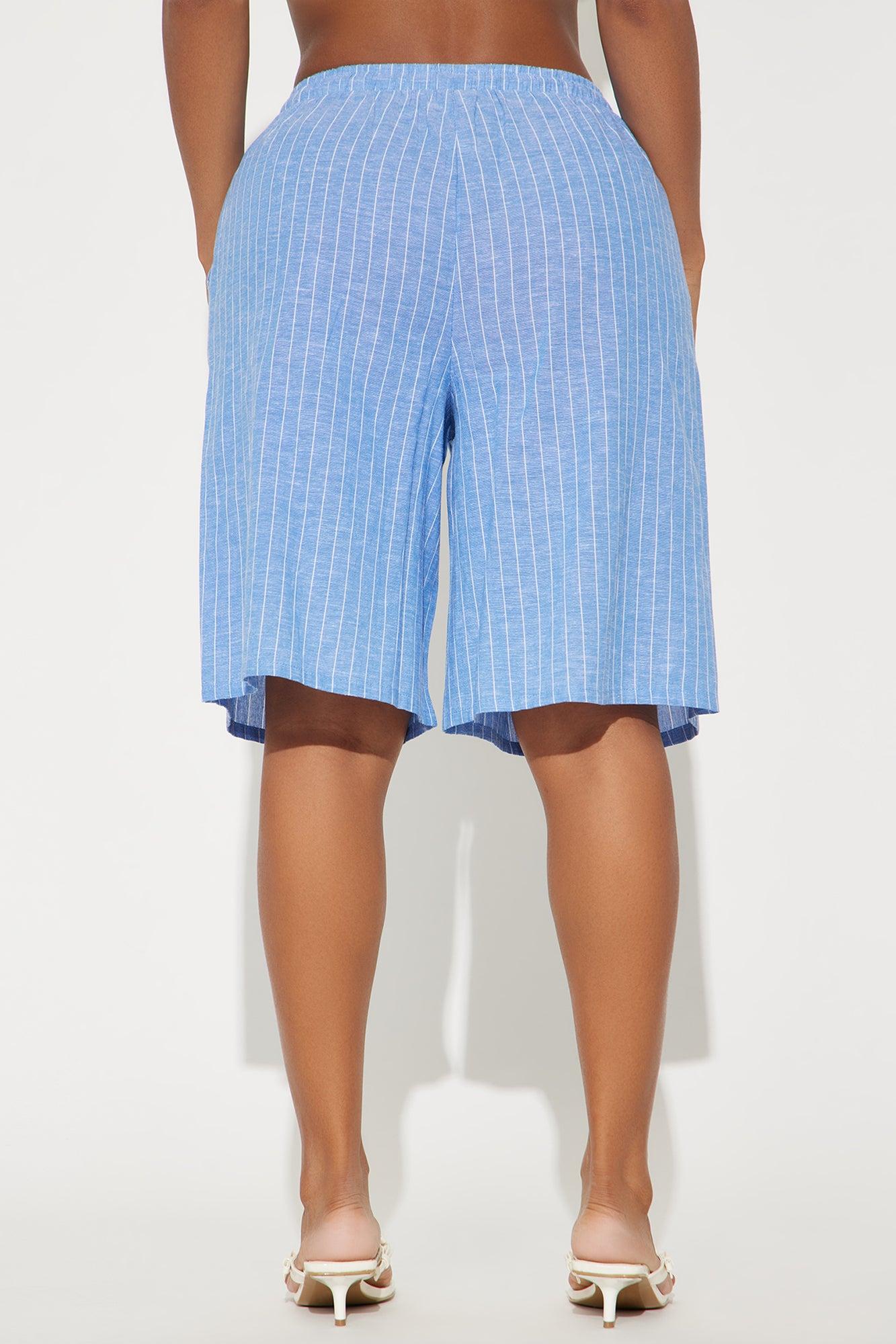 Wherever You Go Pinstripe Linen Bermuda Short - Blue/combo Product Image