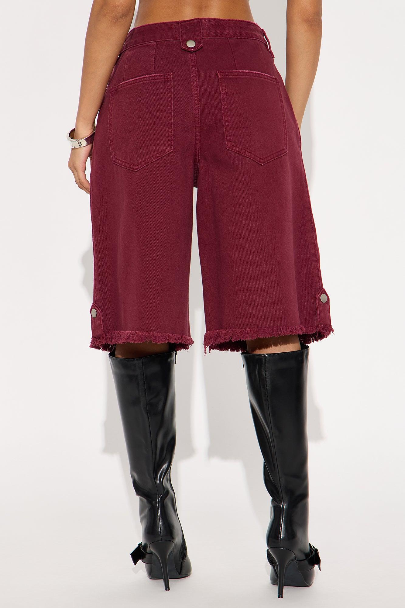 Summer Crush Crossover Denim Jorts - Burgundy Female Product Image