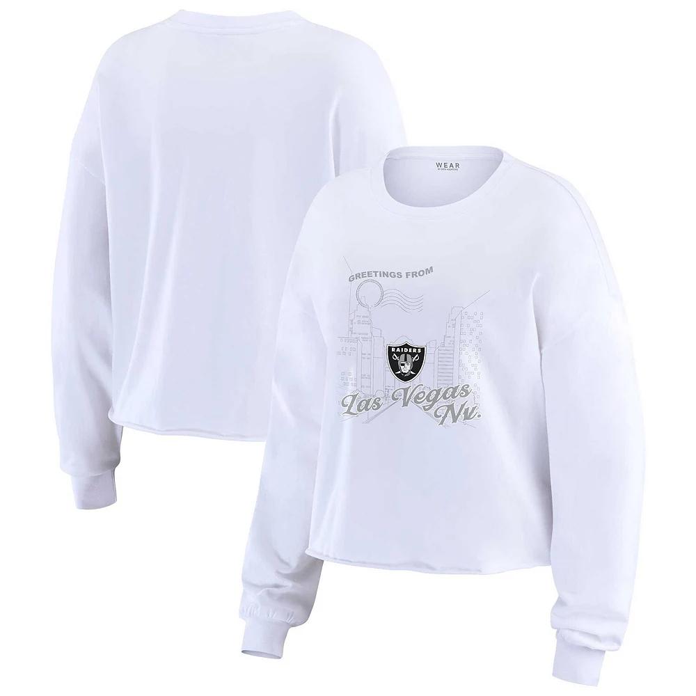 Women's WEAR by Erin Andrews White Las Vegas Raiders Postcard Cropped Long Sleeve Top,  Product Image