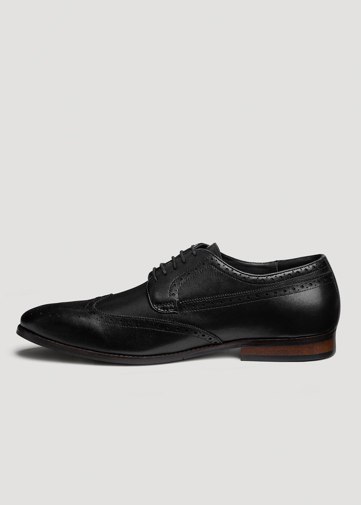 Leather Brogue Oxford Size 13 to 16 for Tall Men in Black Male Product Image