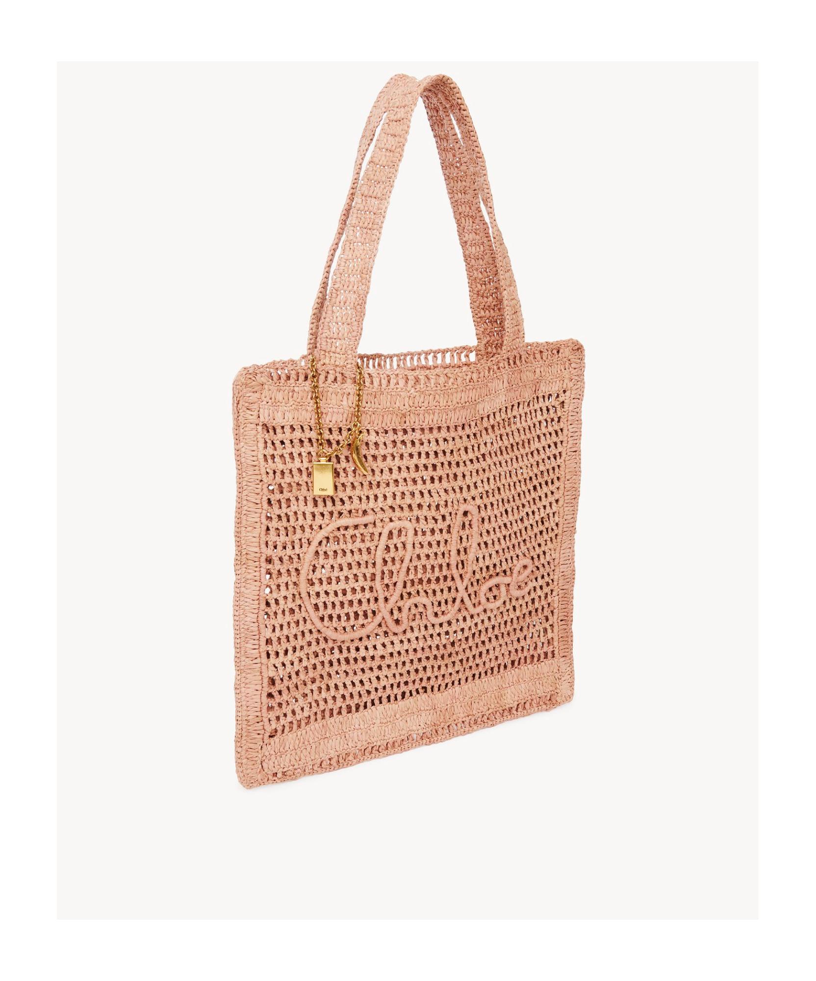 CHLOÉ Summer Banana Embellished Crocheted Embroidered Faux Raffia Tote In Beige Product Image