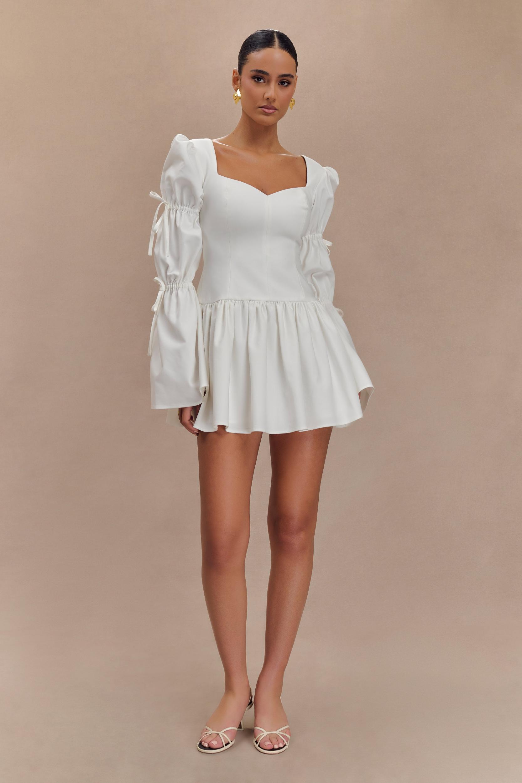 Raine Long Sleeve Cotton Mini Dress - White Product Image