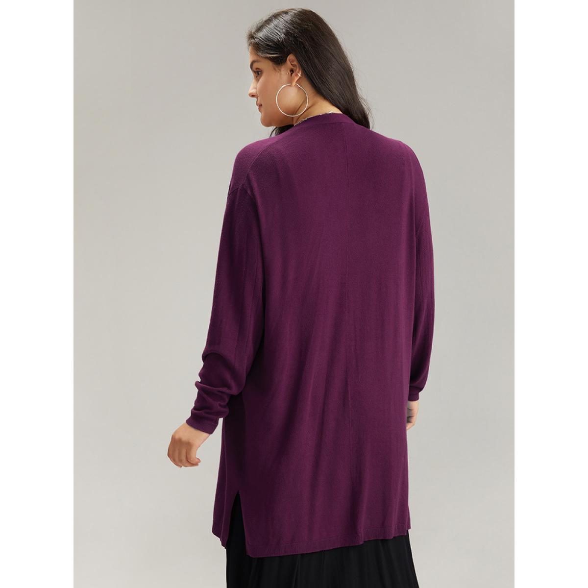 Plus Size Supersoft Essentials Plain Hollow Out Open Front Cardigan Purple Women Basics Loose Long Sleeve Everyday Cardigans BloomChic 18-20/2X Product Image
