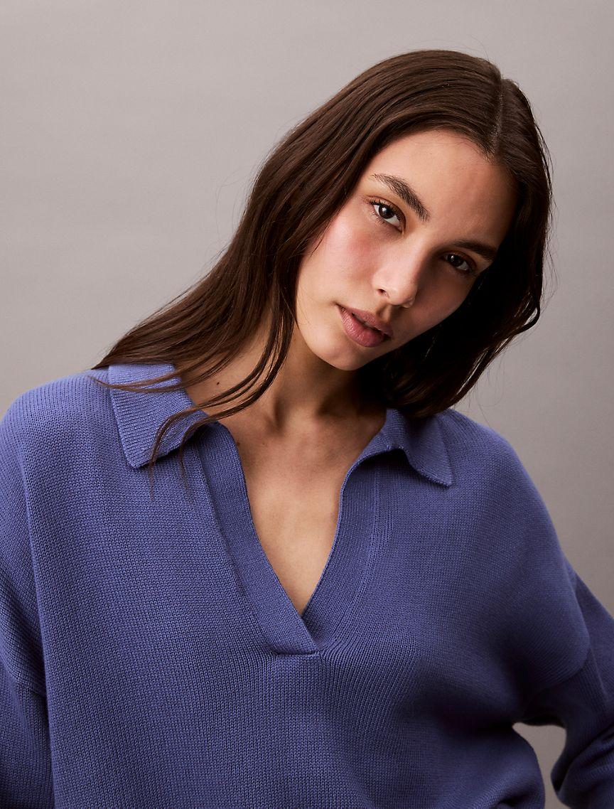 Smooth Cotton Polo Sweater Product Image