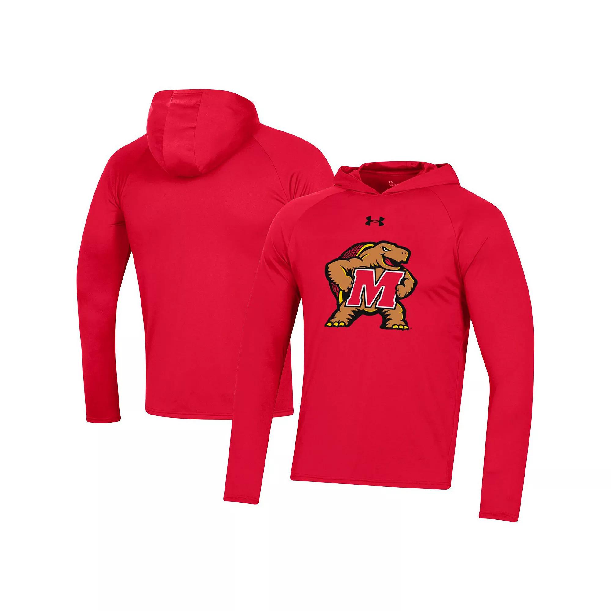 Men's Under Armour Red Maryland Terrapins School Logo Raglan Long Sleeve Hoodie Performance T-Shirt, Size: 2XL Product Image
