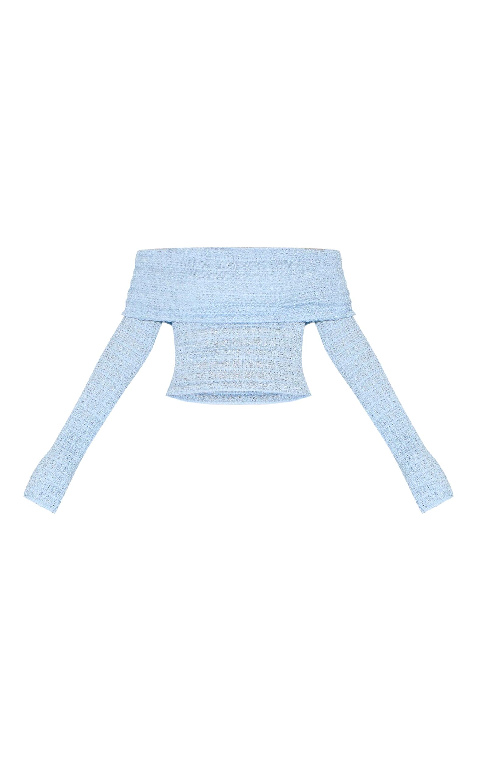 Blue Bardot Textured Knit Top Product Image