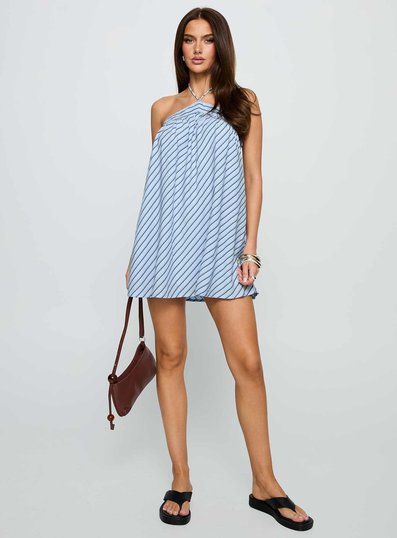 Moonlit Mini Dress Blue Stripe Product Image