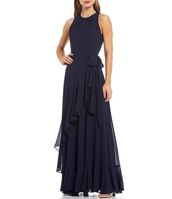 Alex Marie Colette Sleeveless Tie Waist Tiered Ruffle Hem Maxi Gown Product Image