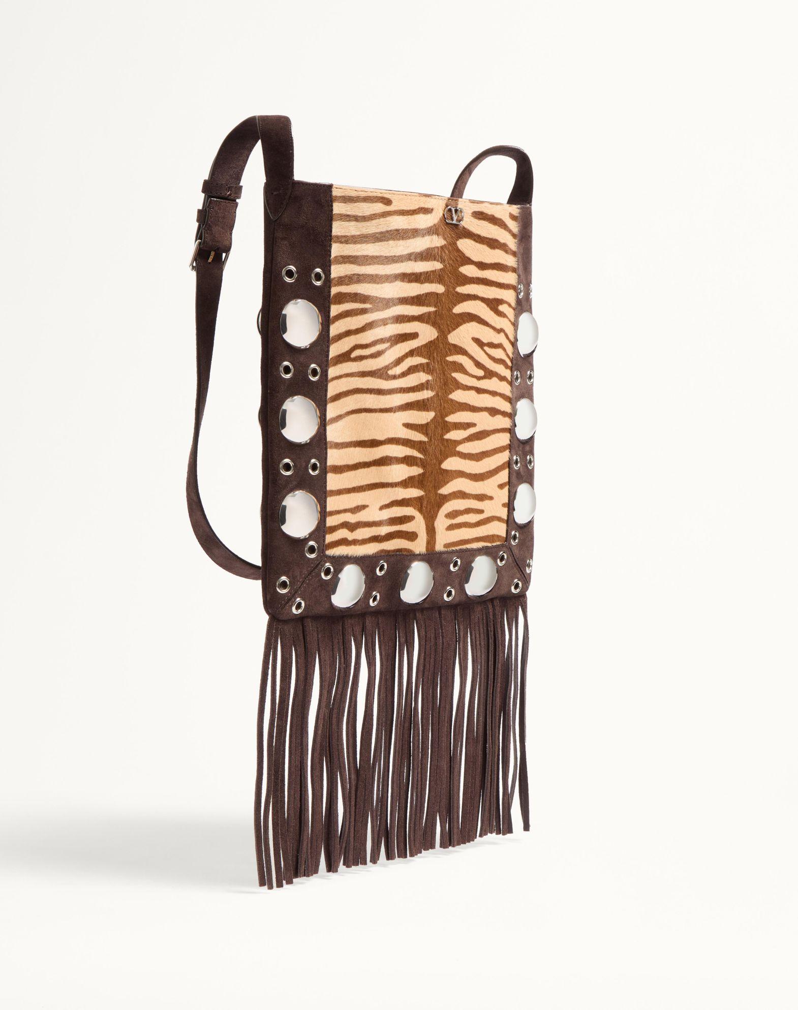 Valentino Garavani Nellcôte Shoulder Bag In Animalier Pony-Effect Calfskin With Fringes Product Image