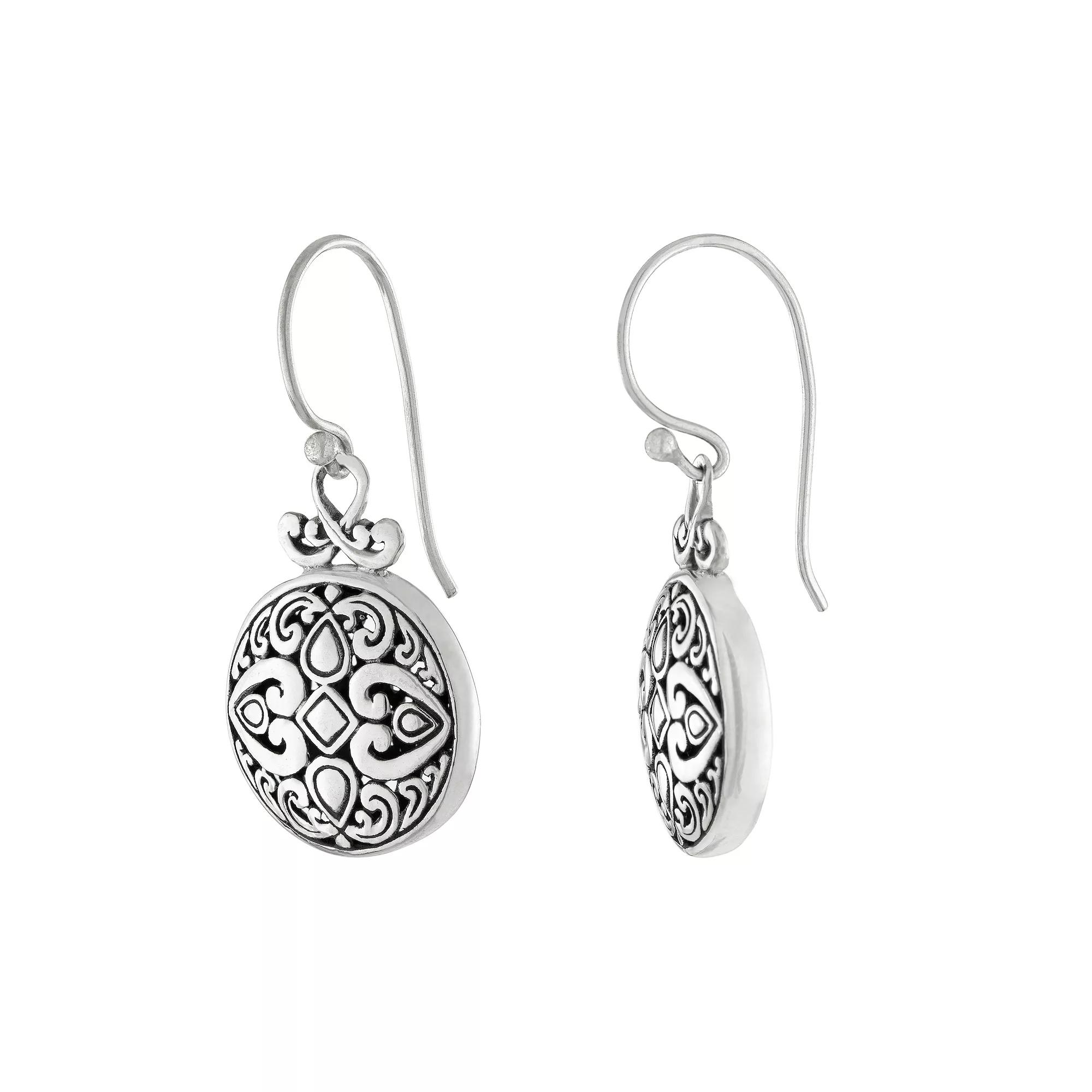 Athra NJ Inc Sterling Silver Round Medallion Fishhook Earrings, Women's Product Image