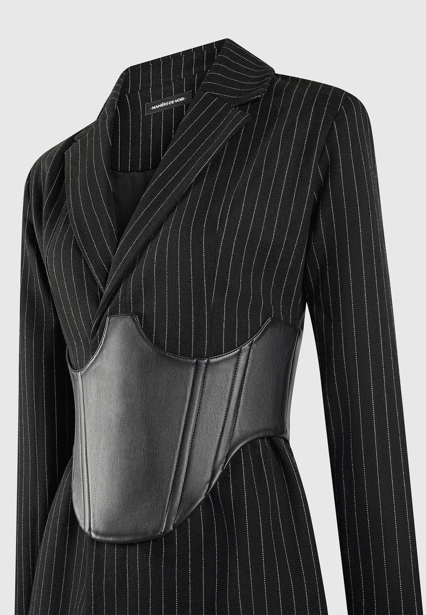 Pinstripe Blazer Dress with Reversible Corset - Black Female Product Image