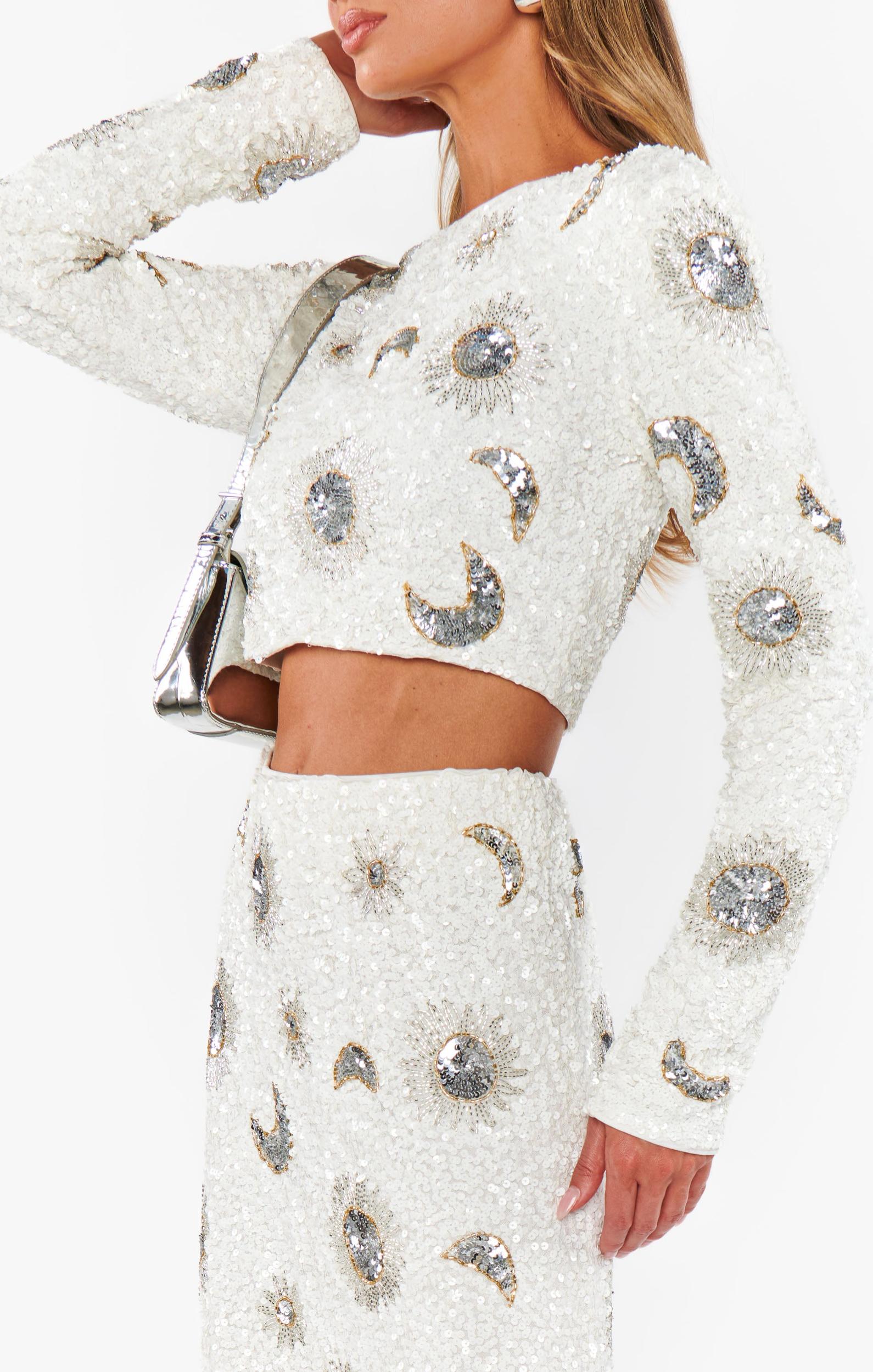 Last Call Top ~ White Celestial Sequins Product Image
