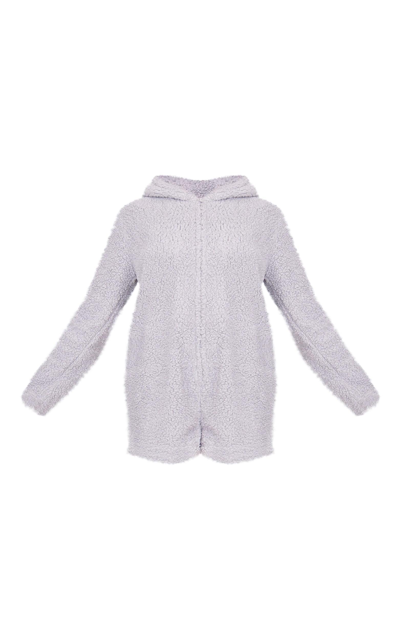 Grey Hooded Fleece Romper Product Image