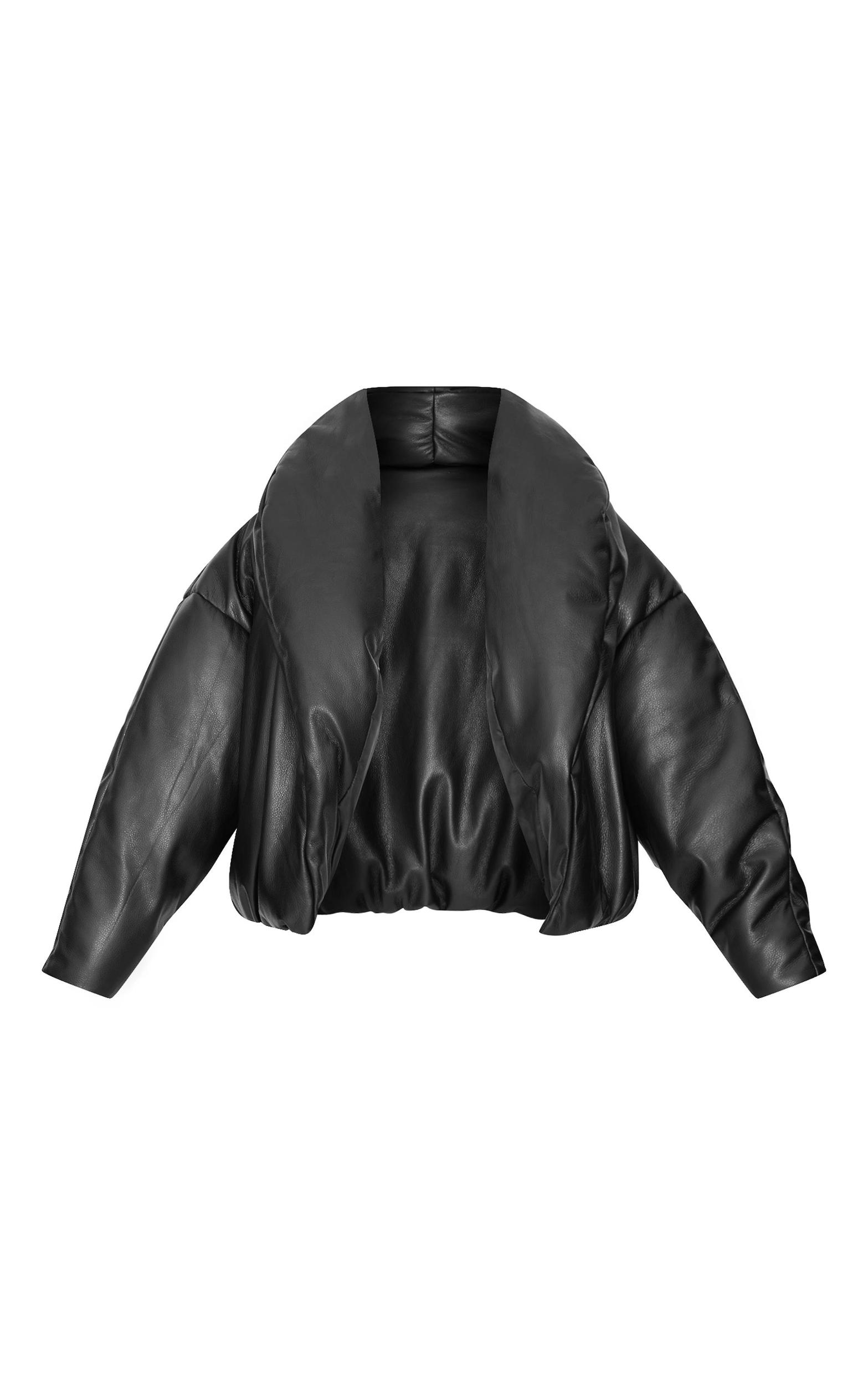 Petite Black Exaggerated Collar PU Puffer Coat Product Image