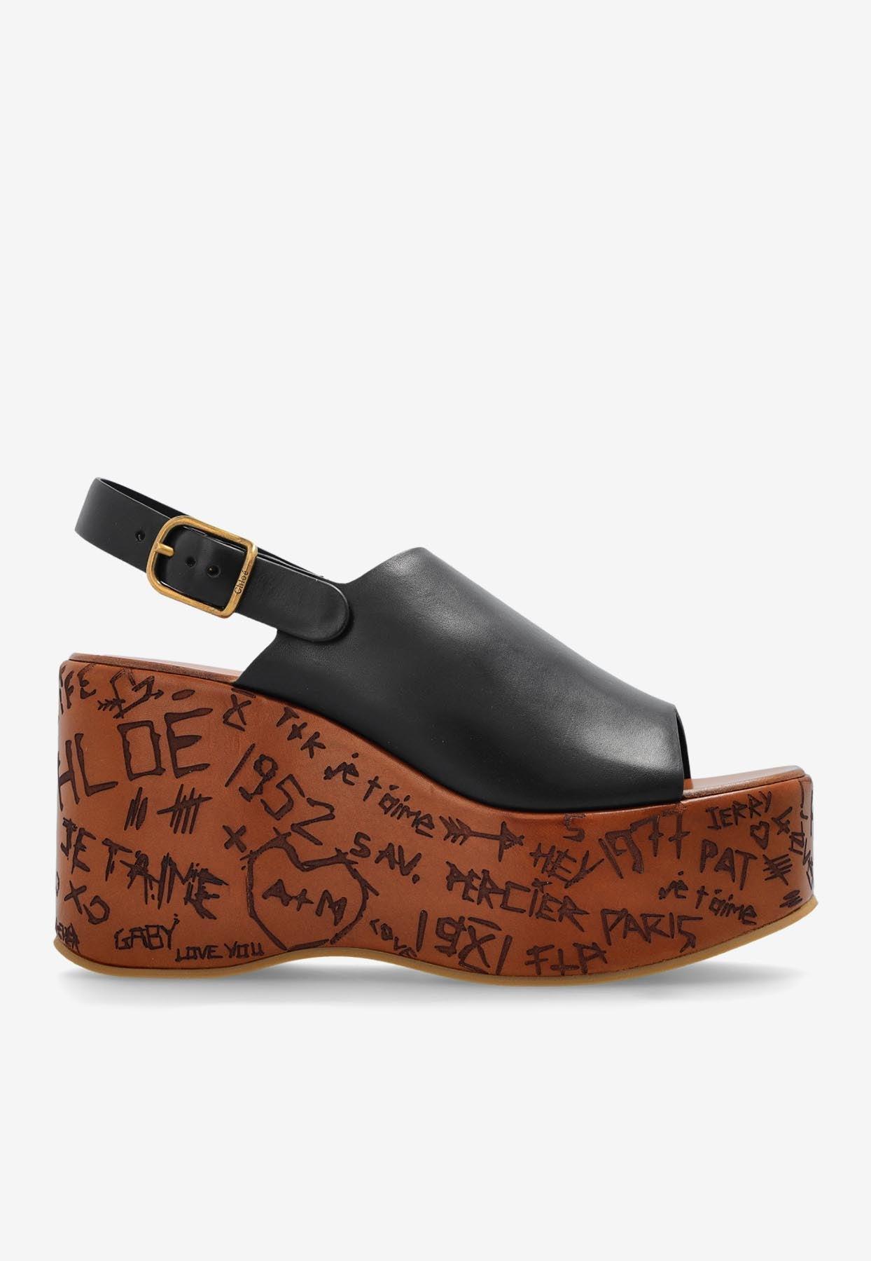 CHLOÉ Maxime Leather Slingback Platform Wedge Sandals In Black Product Image