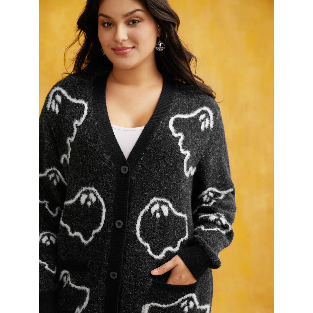 Plus Size Supersoft Essentials Ghost Mink-Hair Like Cardigan Black Women Casual Loose Long Sleeve Everyday Cardigans BloomChic 26/4X Product Image