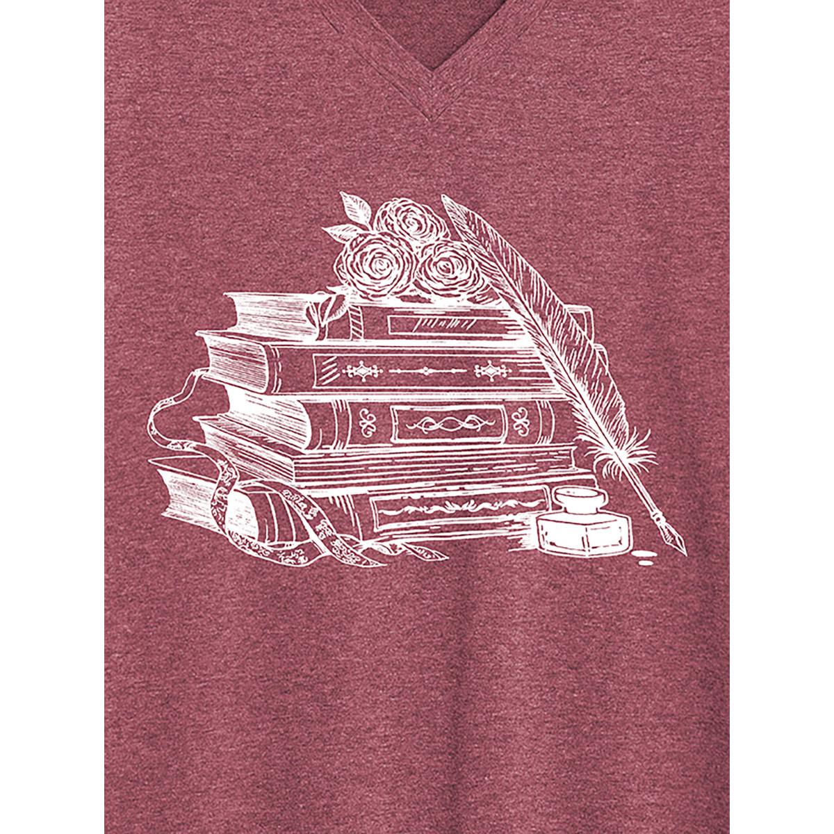 Plus Size Romantic Books V-Neck T-Shirt Plum Women Non Art&design V-neck Everyday-Casual T-shirts BloomChic 14-16/1X Product Image