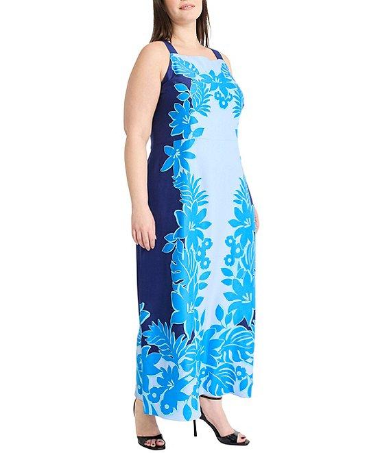 Maggy London Plus Size Sleevless Floral Print Square Neck Sheath Maxi Dress Product Image