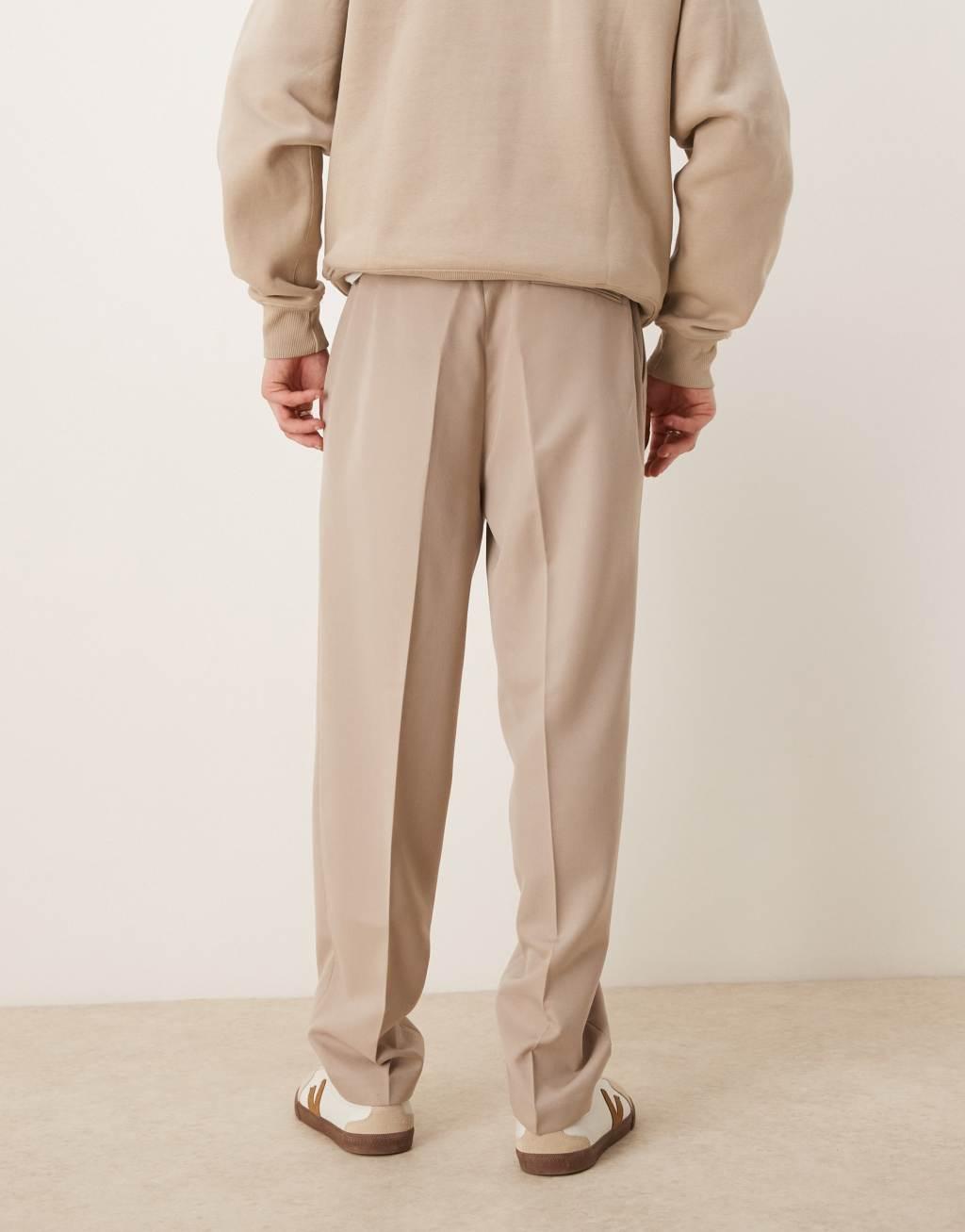 ASOS DESIGN smart oversized tapered pants with front pleat in stone Product Image