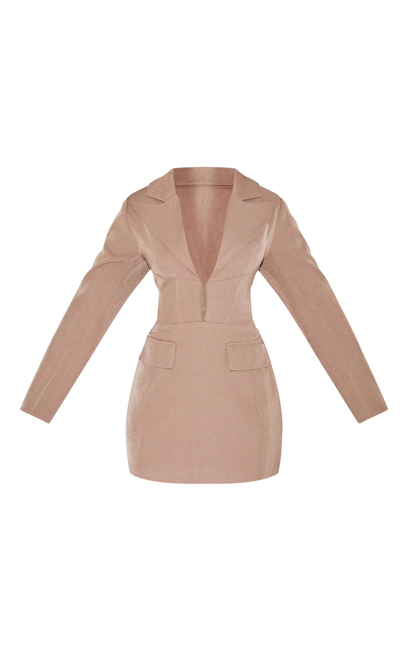 Petite Taupe Hook And Eye Fitted Blazer Dress Product Image