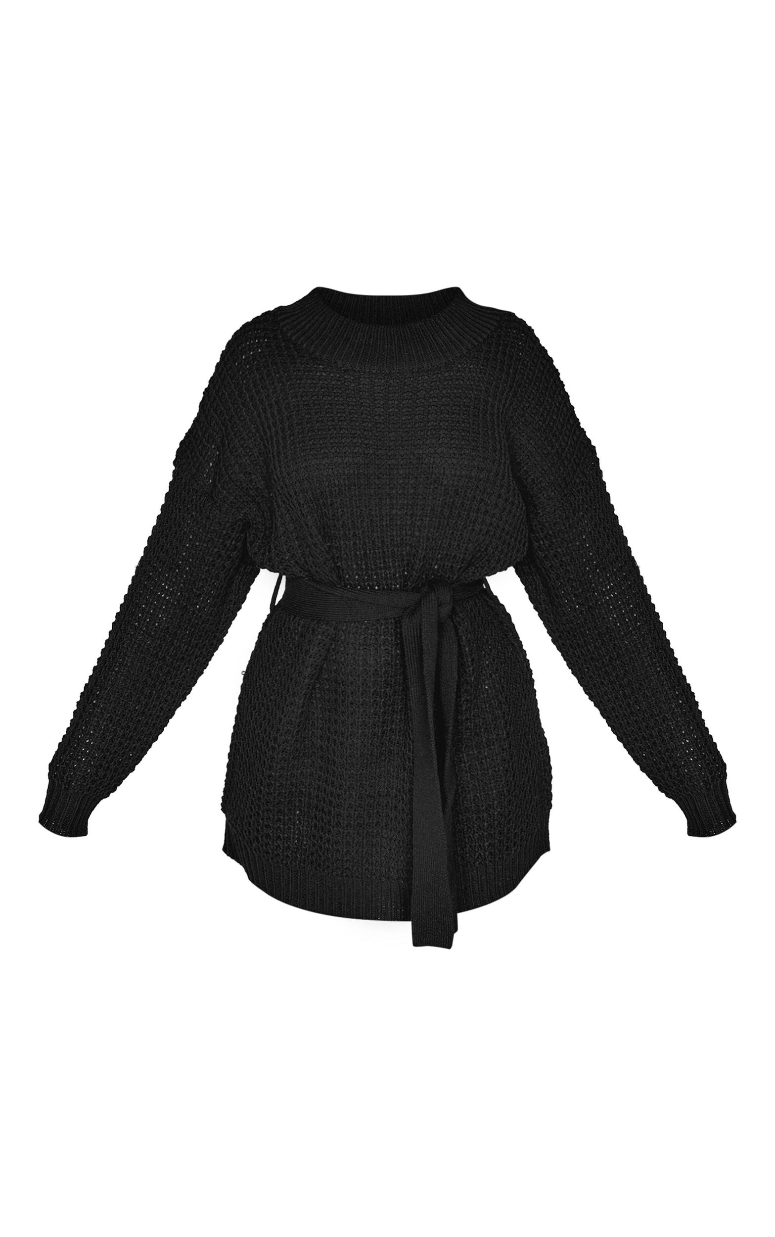 Petite Black Touch Belted Knit Sweater Dress Product Image