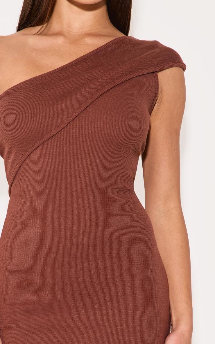 Chocolate Rib Fold One Shoulder Mini Dress Product Image
