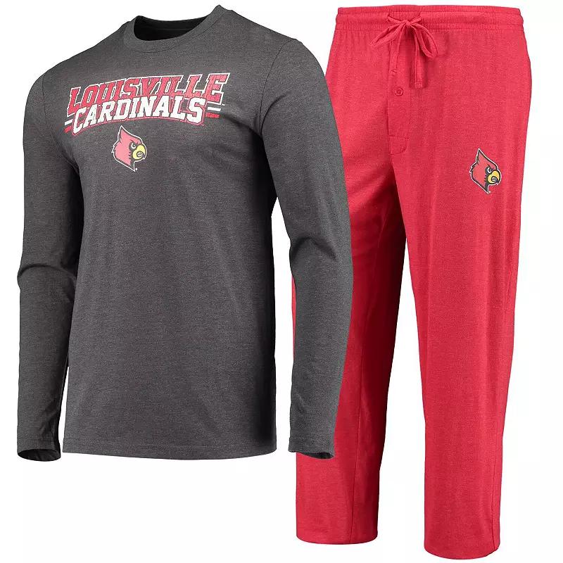 Men's Concepts Sport Red/Heathered Charcoal Louisville Cardinals Meter Long Sleeve T-Shirt & Pants Sleep Set,  Product Image