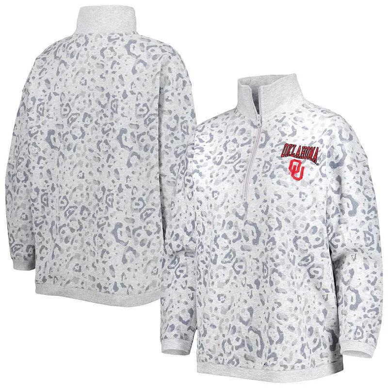 Women's Gameday Couture Heather Gray Oklahoma Sooners Leopard Quarter-Zip Sweatshirt,  Product Image