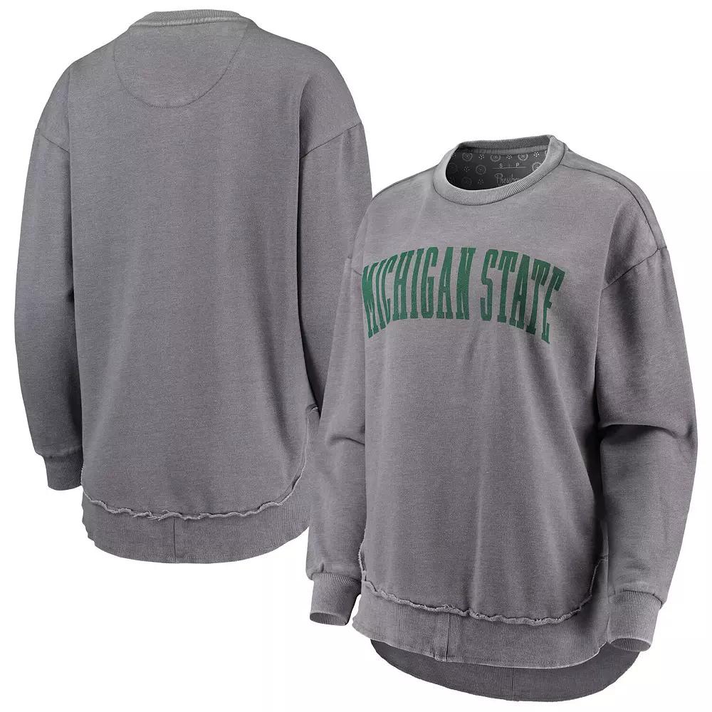 Women's Pressbox Heathered Gray Michigan State Spartans Vintage Wash Pullover Sweatshirt,  Product Image