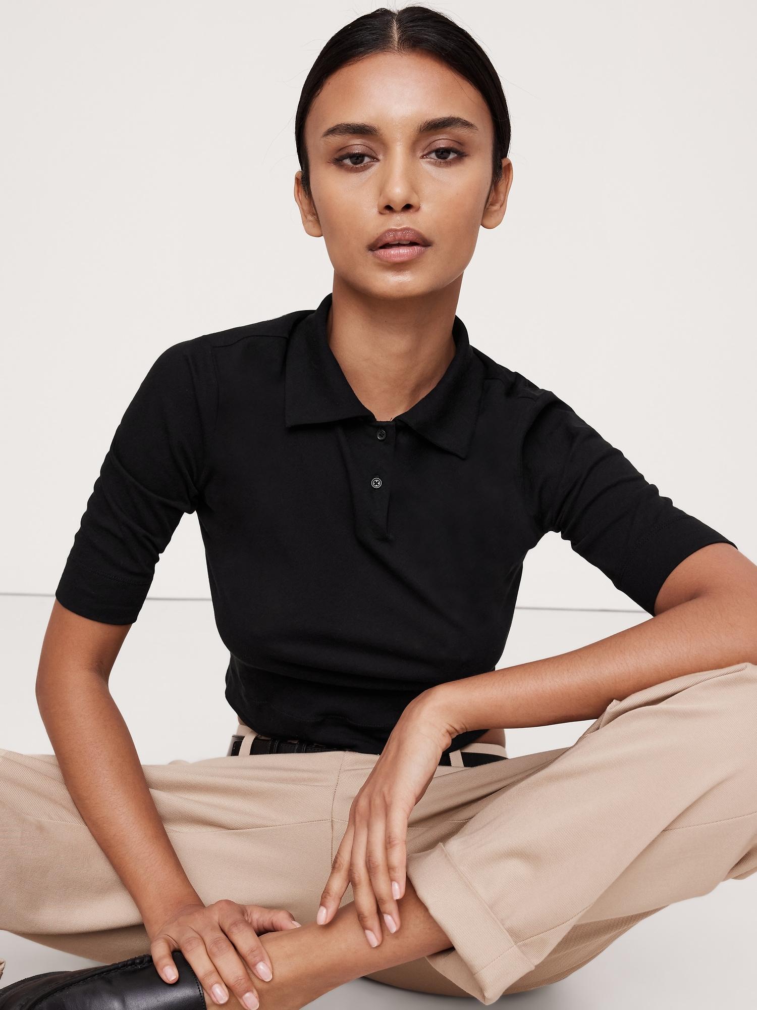 Airy Cotton Crepe Cropped Polo Product Image