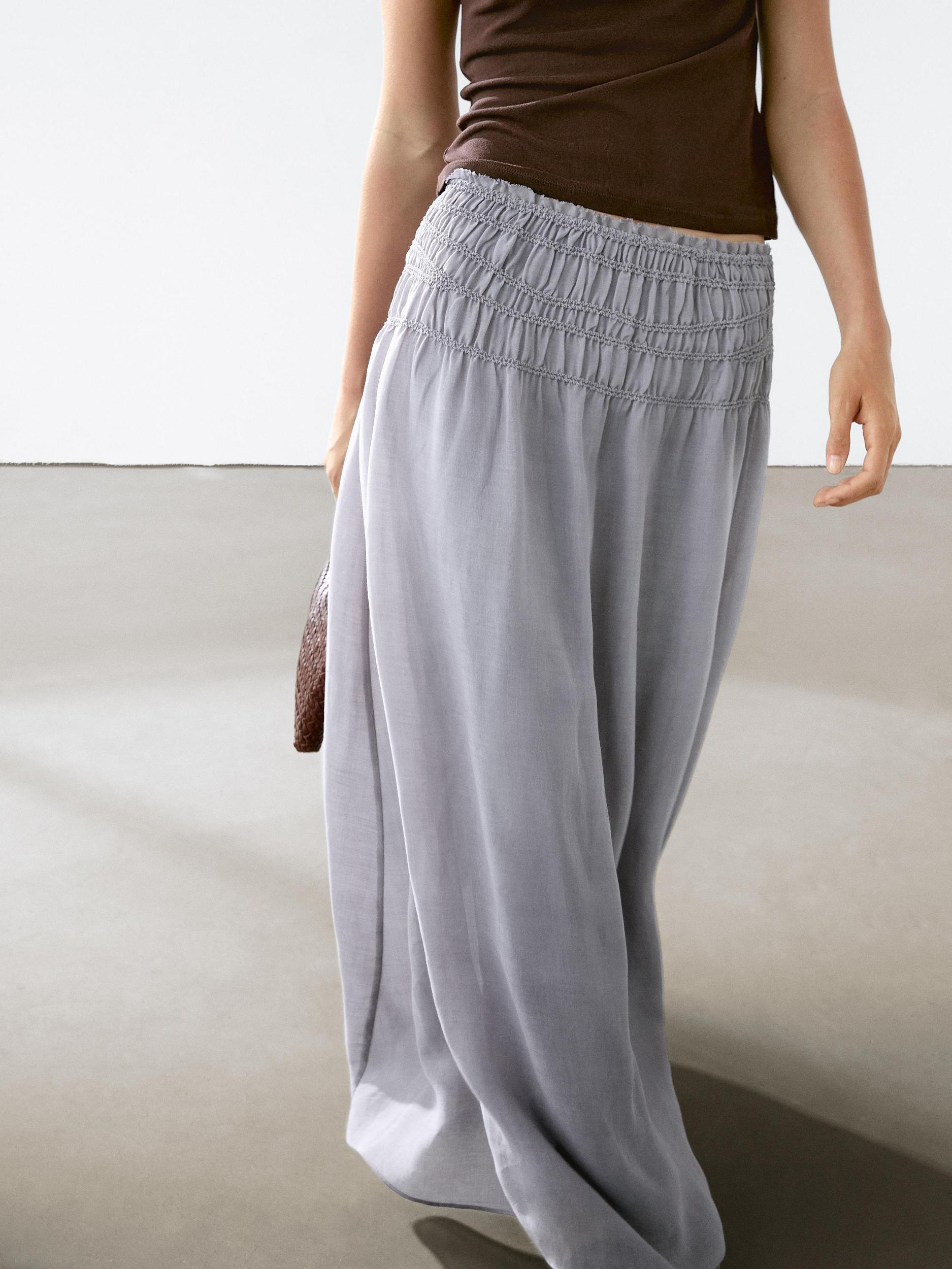 Long flowing skirt with gathered detail Product Image