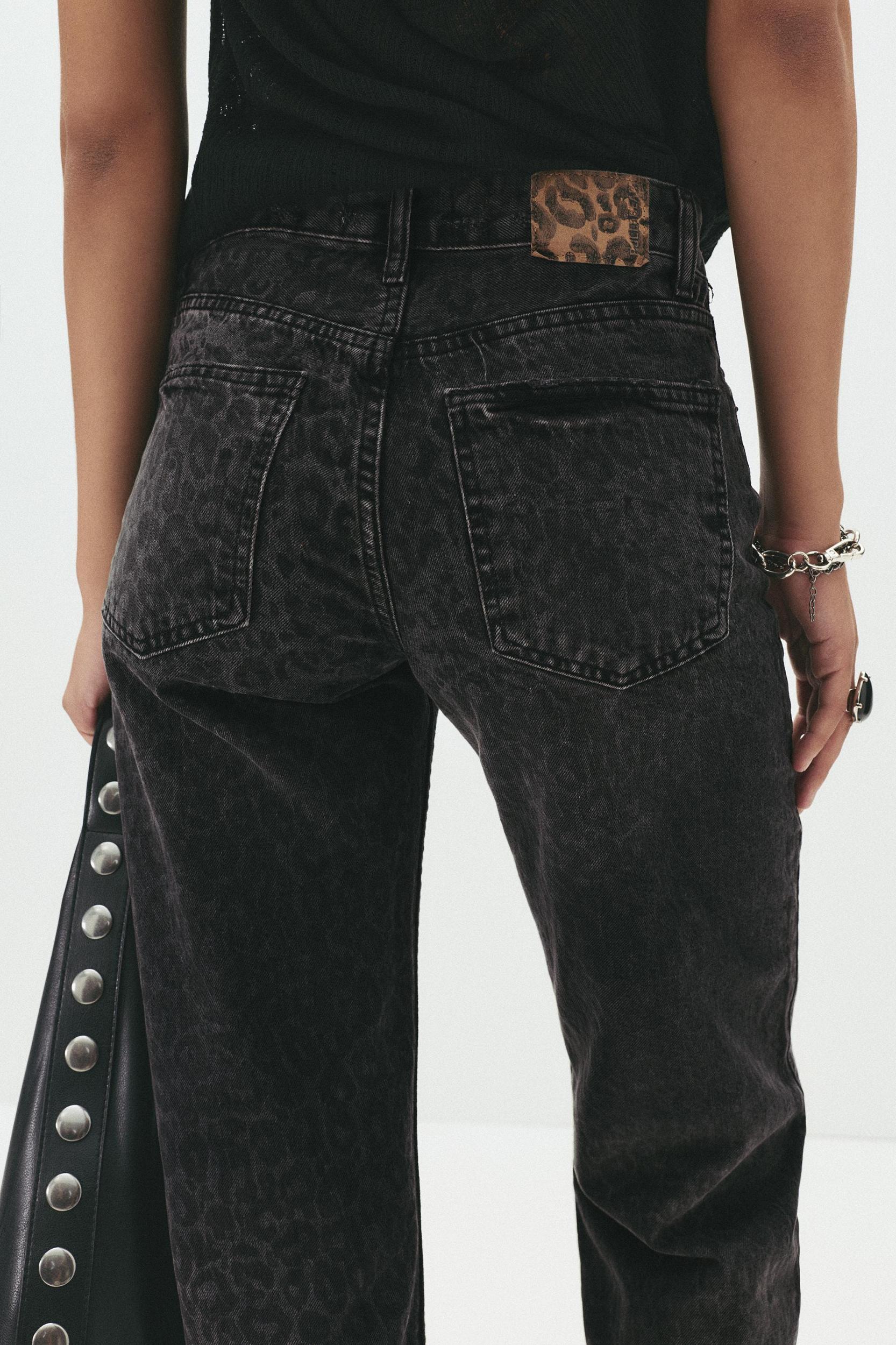 Straight-leg leopard print jeans Product Image