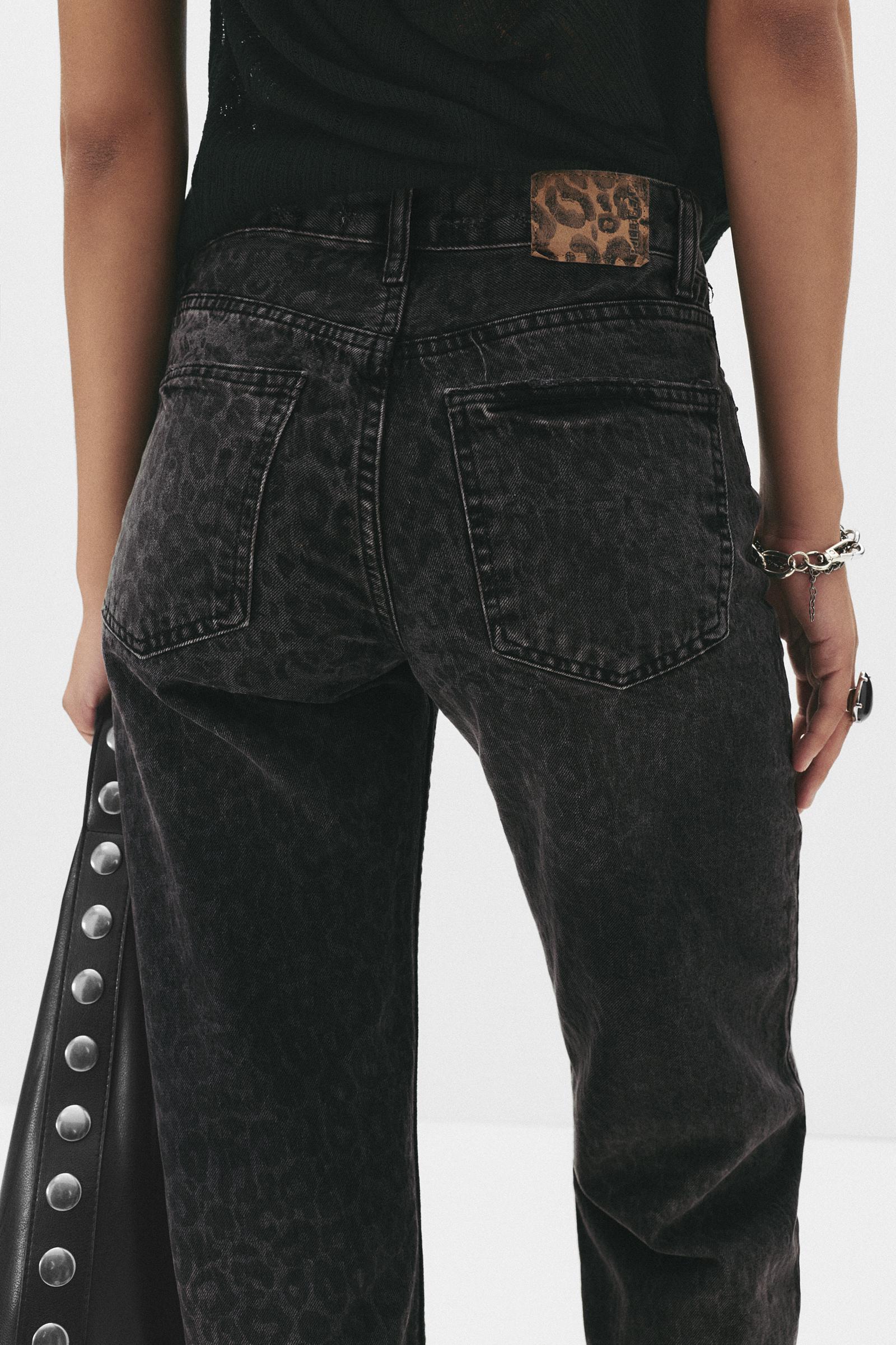 Straight-leg leopard print jeans Product Image
