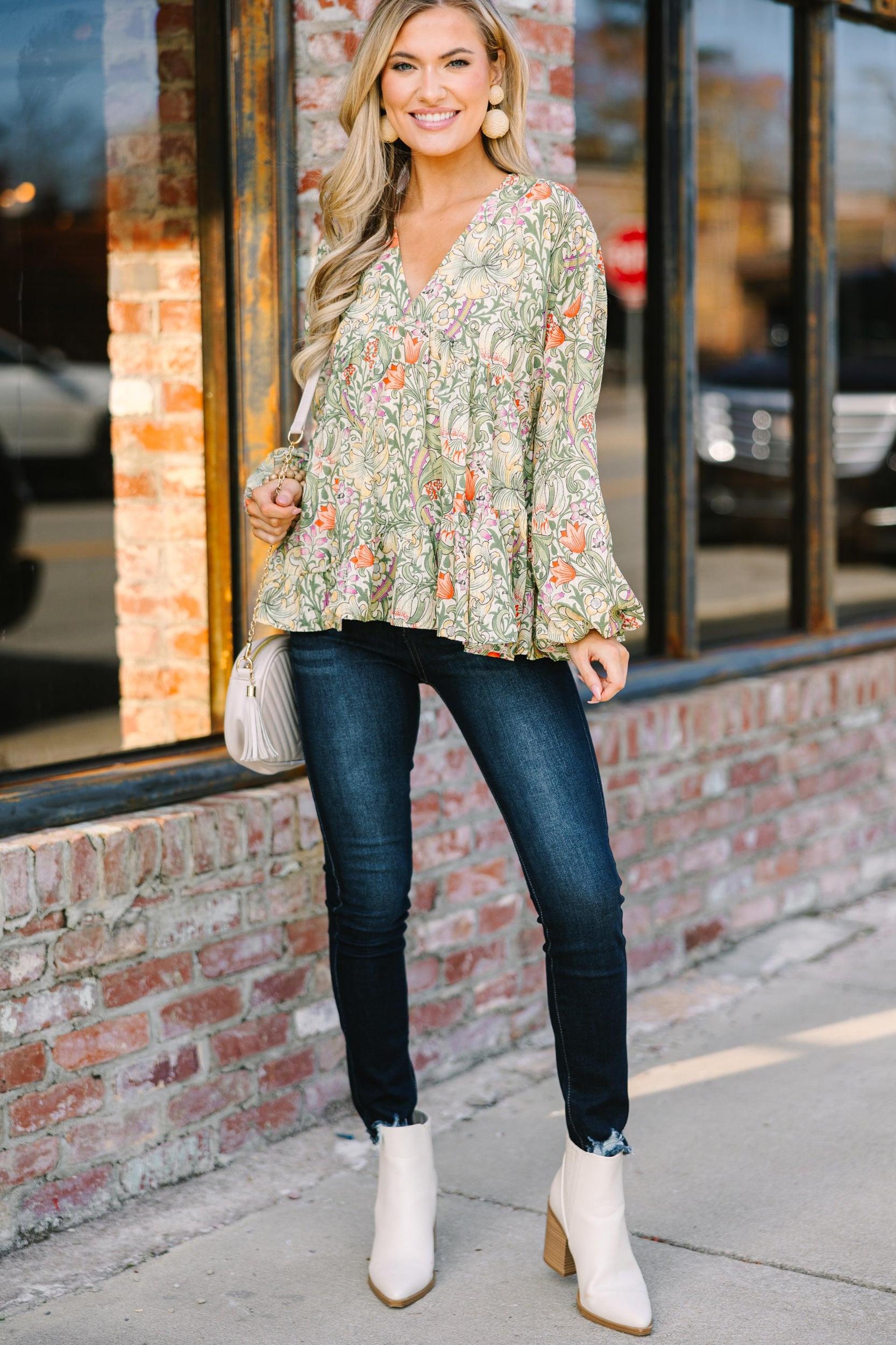 All For Love Olive Green Floral Blouse Female Product Image