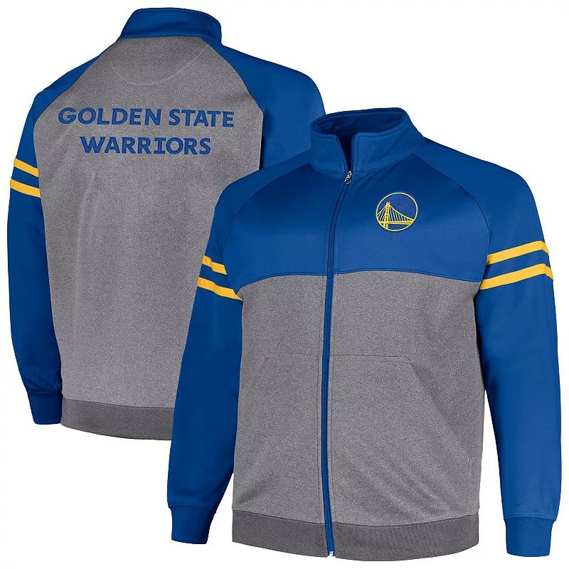 Men's Fanatics Branded Royal/Heather Gray Golden State Warriors Big & Tall Pieced Stripe Raglan Full-Zip Track Jacket, Size: XLT, Blue Product Image